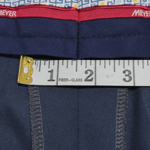 Meyer NWT Dress Pants Size 29 (Stocky US 44) Bonn In Solid Blue Polyester Blend
